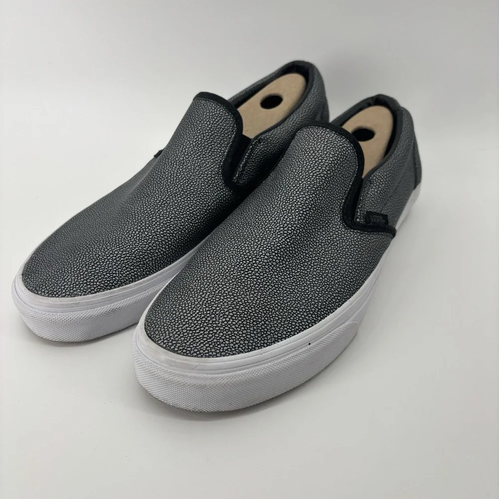 Vans Classic Slip On Shoes Womens 11 Mens 9.5 Embossed Silver Metallic Leather‎